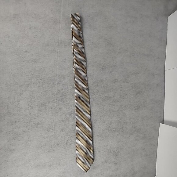 Croft & Barrow Men's Brown, Tan, Silver, Blue, White, 100% Silk Striped Necktie - Picture 2 of 8